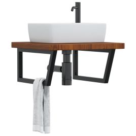 Basin Shelf Wall Mounted Steel and Solid Wood Oak