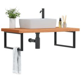 Basin Shelf Wall Mounted Steel and Solid Wood Beech