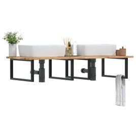 Basin Shelf Wall Mounted Steel and Solid Wood Acacia