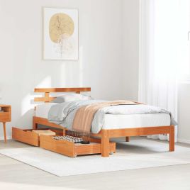 Bedframe with Drawers Wax 75x190cm Brown Small Single