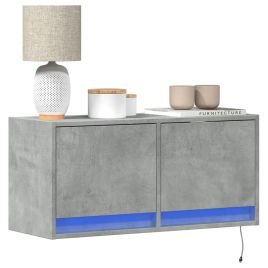 TV Wall Cabinet with LED Lights Concrete Grey 80x31x35 cm - vid-852358