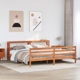 Bedframe Wax Brown 200x200cm Solid Wood Pine