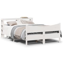 Bedframe with Headboard Solid Wood Pine White 140x200cm