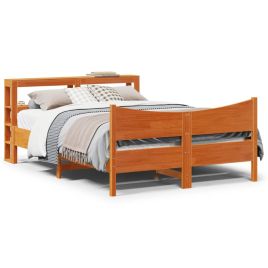 Bedframe with Headboard Wax Brown 135x190cm Double Solid Wood Pine