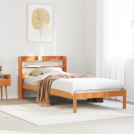 Bedframe with Headboard Wax Brown 100x200cm