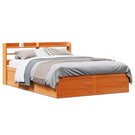 Bedframe with Headboard Wax Brown 160x200cm Solid Wood Pine