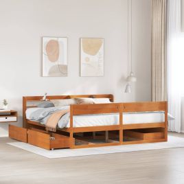 Bedframe Wax Brown 200x200cm Solid Wood Pine
