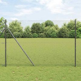 Chain Link Fence with 7 Posts 1.5x10 m Galvanised Steel Grey