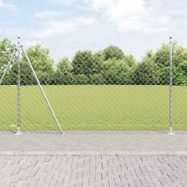 Chain Link Fence with 7 Flanged Posts 1.5x10 m Galvanised Steel