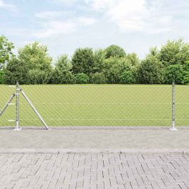 Chain Link Fence with 13 Flanged Posts 0.6x25 m Galvanised Steel