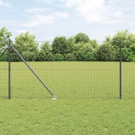 Euro Fence with 13 Spike Posts 1x25 m Galvanised Steel Grey