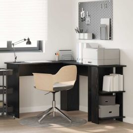Black Oak Corner Desk with Shelf with Storage Black oak Medium MDF