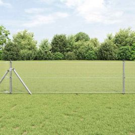 Welded Wire Fence with 13 Posts 0.6x25 m Galvanised Steel
