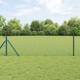 Welded Wire Fence with 13 Posts Green 0.4x25 m Steel