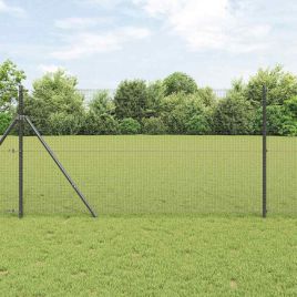 Welded Wire Fence with 7 Posts Grey 1.4x10 m Steel