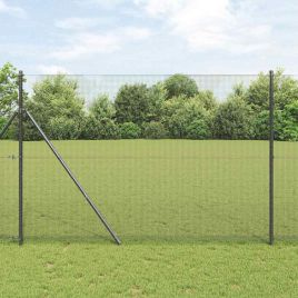 Welded Wire Fence with 13 Posts Grey 1.5x50 m Steel