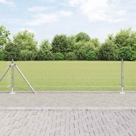 Welded Wire Fence with 13 Flanged Posts 0.4x25 m Galvanised Steel