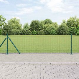 Welded Wire Fence with 13 Flanged Posts Green 0.4x50 m Steel