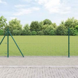 Welded Wire Fence with 13 Flanged Posts Green 0.8x100 m Steel