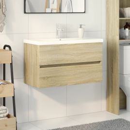 2 Piece Bathroom Furniture Set Ceramic and Engineered Wood - vid-3307663