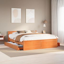 Bedframe with Headboard Wax Brown 180x200cm Super King Solid Wood Pine