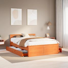 Bedframe with Headboard Wax Brown 140x200cm Solid Wood Pine