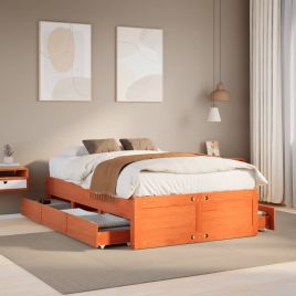 Bedframe with Drawers Wax Brown 120x190cm Small Double Solid Wood Pine