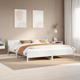 Bedframe White 200x200cm Solid Wood Pine