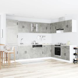 Kitchen Cabinet "Kalmar" with Double Basins Concrete Grey Engineered wood