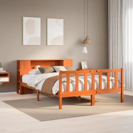 Bookcase Bed Wax Brown 140x200cm Solid Wood Pine