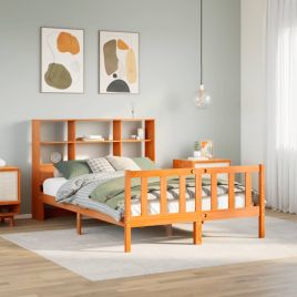 Bookcase Bed Wax Brown 160x200cm Solid Wood Pine