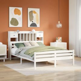 Bookcase Bed White 150x200cm King Size Solid Wood Pine