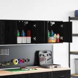 Garage Wall Cabinets 2 pcs Black Engineered Wood