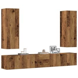 5 Piece TV Cabinet Set Wall-mounted Old Wood Engineered Wood