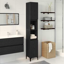 Bathroom Cabinet Black Oak 30x30x190 cm Engineered Wood