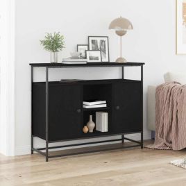 Sideboard Black Oak 100x35x80 cm Engineered Wood and Steel