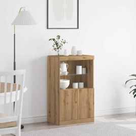 Sideboard with LED Lights Artisan Oak 60x37x100 cm