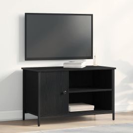 TV Cabinet Black Oak 80x40x50 cm Engineered Wood and Steel