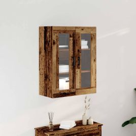 Wall-Mounted Cabinet with Glass Doors - Old Wood - 69.5x34x90 cm