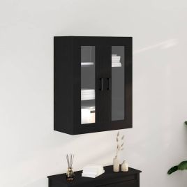 Wall-Mounted Cabinet with Glass Doors Black Oak 69.5x34x90 cm