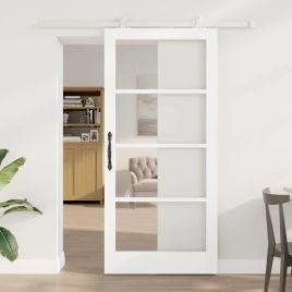 Sliding Door with Hardware Set 'ORKDAL'White Solid Wood & Glass