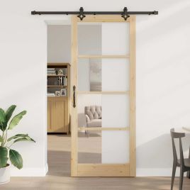 Sliding Door with Hardware Set 'ORKDAL'Solid Wood & Glass