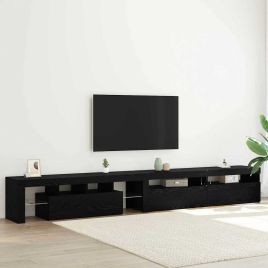 TV Cabinets 3 pcs with LED Lights Black Oak Engineered Wood
