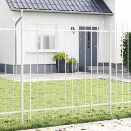 Garden Fence with Spear Top White 6.8x1.5 m Steel