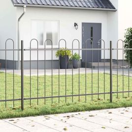 Garden Fence with Hoop Top - Grey, 8.5 x 1.2 m, Steel
