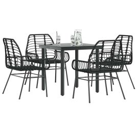 BLMVALE 5 Piece Garden Dining Set Poly Glass Rattan - Black