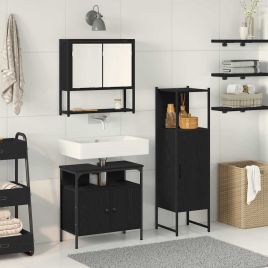 3 Piece Bathroom Furniture Set Black Oak Engineered Wood