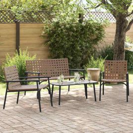 RISBRO Garden Dining Set 4 pcs Poly Rattan - Brown