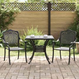 3-Piece Garden Bistro Set - Black Cast Aluminum