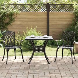 3-Piece Garden Bistro Set - Black Cast Aluminum